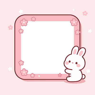 동물 캐릭터 디자인 꽃 분홍색 컬러 백그라운드 일러스트 놀이 프레임 장식 귀여움 토끼 그림 비어있는 국내일러스트 AI파일 식물 컨셉 포유류 반려동물 파일형식 벡터