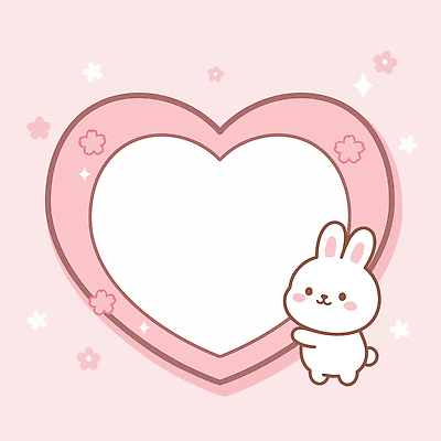 모양 캐릭터 디자인 꽃 행복 분홍색 컬러 백그라운드 일러스트 프레임 털 사랑 장식 귀여움 하트 토끼 그림 이미지 국내일러스트 AI파일 식물 감정 컨셉 포유류 반려동물 파일형식 벡터