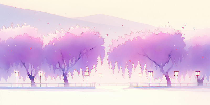 JPG 나무 식물 꽃 분홍색 컬러 잎 일러스트 자연 조명 거리 풍경 보라색 봄 벚꽃 등나무 등나무꽃 뷰티풀 국내일러스트 AI일러스트 AI콘텐츠 계절 생태계 파일형식