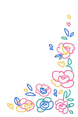 모양 디자인 꽃 예술 선 분홍색 컬러 백그라운드 잎 라인일러스트 일러스트 자연 프레임 그래픽 장식 파란색 장미 노란색 고리 모서리 그림 뷰티풀 스타일 국내일러스트 AI파일 식물 생태계 파일형식 벡터