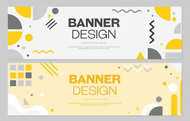 모양 템플릿 디자인 배너 배너템플릿 가로배너 컬러 추상 그래픽 세트 노란색 회색 흰색 알림 모던 기하학 마케팅 조합 스타일 AI파일 무늬 가로 파일형식 벡터