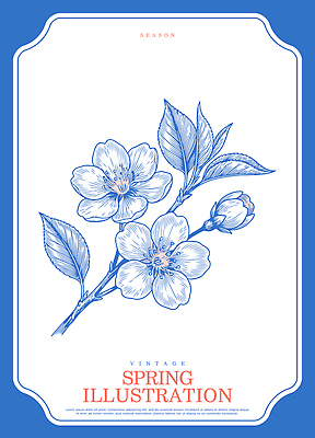 식물 전통 디자인 꽃 예술 컬러 잎 일러스트 자연 장식 세로 파란색 봄 용수철 빈티지 그림 식물원 창의성 디테일 국내일러스트 AI파일 계절 컨셉 생태계 파일형식 벡터