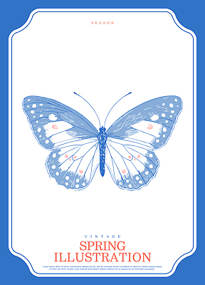 전통 디자인 계절 컬러 나비 백그라운드 패턴 일러스트 자연 생물 파란색 봄 흰색 빈티지 그림 심플 창의성 스타일 국내일러스트 AI파일 곤충 컨셉 무늬 생태계 파일형식 벡터