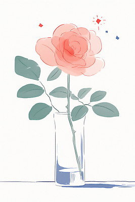 JPG 식물 디자인 꽃 줄기 분홍색 잎 일러스트 자연 미술 장식 컵 물 인테리어 장미 스크린 꽃병 중앙 그림 수경재배 정물화 국내일러스트 자연요소 식기 컬러 문화예술 생태계 파일형식