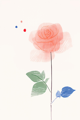 JPG 식물 디자인 꽃 감정 예술 컬러 백그라운드 잎 일러스트 자연 빨간색 초록색 파란색 장미 점 그림 부드러움 단순화된 뷰티풀 국내일러스트 AI일러스트 AI콘텐츠 감각 생태계 파일형식