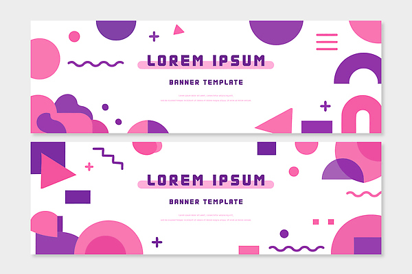 도형 템플릿 배너 컬러 무늬 인터넷 가로 파일형식 벡터 디자인 기하학 모양 텍스트 그래픽 사용자 원형 사각형 삼각형 장식 웹 프레젠테이션 배너템플릿 AI파일 가로배너 분홍색 보라색 세트
