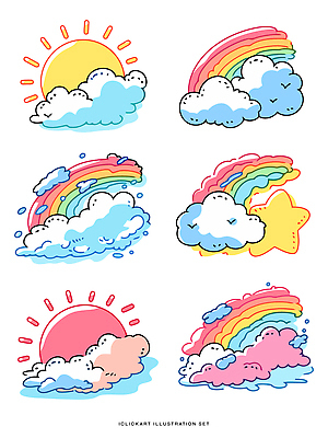 디자인 예술 분홍색 컬러 하늘색 백그라운드 무지개 일러스트 자연 하늘 날씨 파란색 태양 노란색 그림 국내일러스트 AI파일 자연요소 생태계 파일형식 벡터