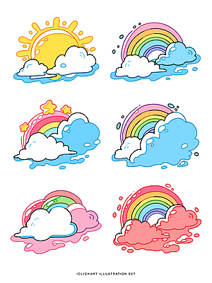 모양 디자인 감정 예술 분홍색 컬러 백그라운드 무지개 일러스트 자연 생명 날씨 파란색 햇빛 노란색 표현 그림 단순화된 국내일러스트 AI파일 자연요소 태양 생태계 파일형식 벡터