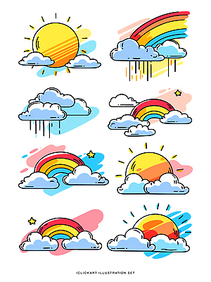 캐릭터 디자인 예술 컬러 백그라운드 무지개 일러스트 자연 날씨 풍경 그래픽 태양 맑음 표현 장면 흐림 국내일러스트 AI파일 자연요소 생태계 파일형식 벡터