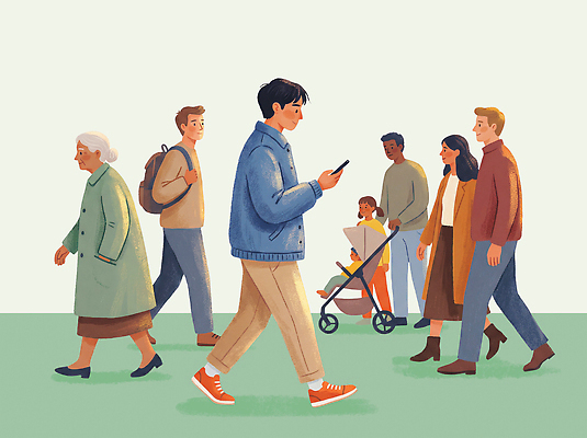 PSD 여자 노년 남자 이동 일러스트 가족 모션 거리 대화 사람 풍경 여러명 일상 스마트폰 걷기 다양 만남 아기 도시 유모차 국내일러스트 다수 컨셉 관계 말하기 성인 라이프 핸드폰 스마트기기 아기용품 파일형식