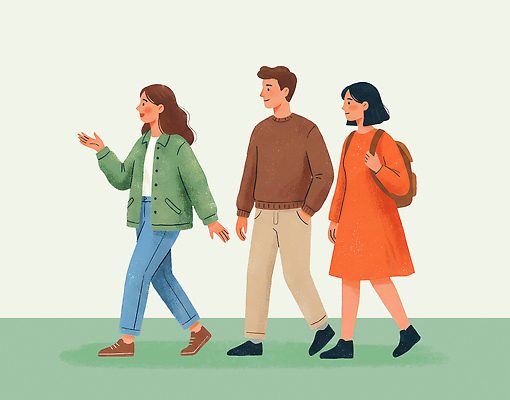 PSD 여자 패션 남자 신발 가방 일러스트 모션 거리 대화 웃음 여러명 캐주얼 세명 친구 걷기 만남 도시 외출 그림 긴팔티셔츠 국내일러스트 잡화 옷 다수 컨셉 티셔츠 관계 표정 말하기 사람 파일형식