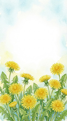 JPG 식물 꽃 백그라운드 잎 꽃밭 일러스트 자연 하늘 아침 수채화 프레임 풍경 초록색 햇빛 태양 노란색 스크린 봄 민들레 텃밭 국내일러스트 주간 자연요소 계절 컬러 밭 생태계 파일형식
