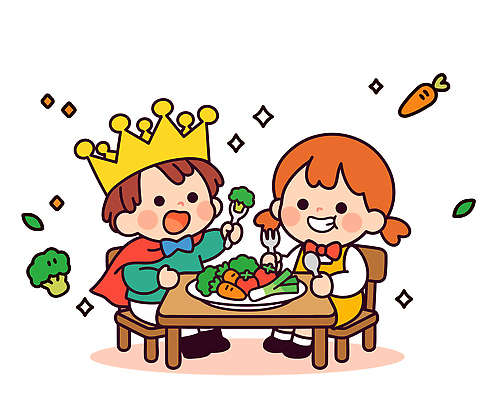 어린이 채소 일러스트 가족 모션 놀이 식탁 왕관 건강 웃음 친구 파티 식사 유치원 당근 브로콜리 즐거움 다과 오후 국내일러스트 AI파일 교육 감정 관계 탁자 디저트 뿌리채소 표정 사람 이벤트 파일형식 벡터