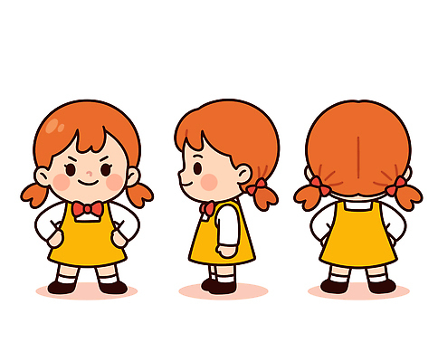 캐릭터 디자인 옷 여자 어린이 허리손 포즈 일러스트 놀이 동화 표정 앞모습 머리 귀여움 방향 빨랫감 상상력 창의력 국내일러스트 AI파일 뷰포인트 컨셉 사람 신체부위 빨래 파일형식 벡터