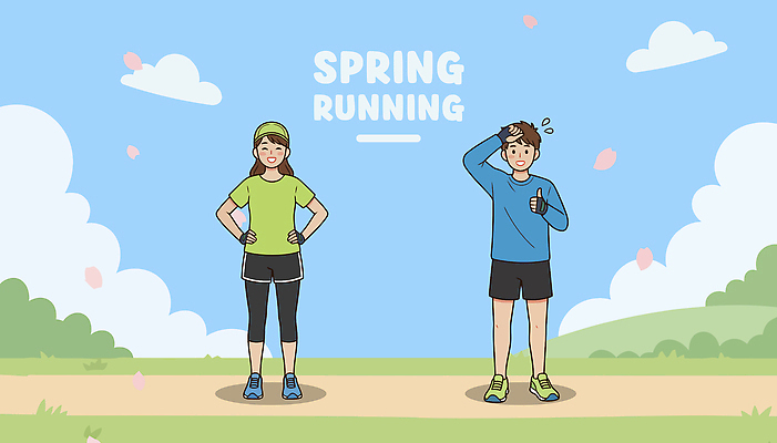 여자 남자 길 스포츠 운동화 러닝셔츠 일러스트 모션 건강 야외 친구 운동복 운동 헬스 스트레칭 봄 만남 체육 러닝 국내일러스트 AI파일 옷 계절 신발 컨셉 셔츠 관계 사람 파일형식 벡터