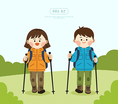 옷 가방 일러스트 모션 자연 야외 초록색 여름 친구 운동 걷기 등산 하이킹 탐험 도전 막대기 등산객 언덕 산길 국내일러스트 AI파일 잡화 계절 길 컬러 관계 레저 건강 트래킹 생태계 파일형식 벡터