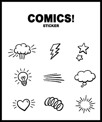 캐릭터 기호 디자인 별 말풍선 스티커 일러스트 전구 아이디어 흑백 그래픽 하트 표현 번개 만화 심볼 오브젝트 단순화된 국내일러스트 AI파일 자연요소 모양 문자 컨셉 날씨 촬영기법 파일형식 벡터