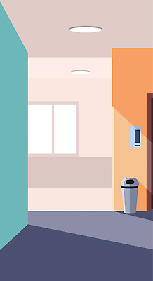 디자인 외관 벽 컬러 일러스트 창문 조명 거리 바닥 실내 건물 환경 공간 쓰레기통 복도 쓰레기 청소 직선 단순화된 평면도 국내일러스트 AI파일 건축물 선 내부 그림 파일형식 벡터