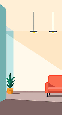 식물 디자인 벽 가구 일러스트 창문 조명 실내 생활 인테리어 소파 햇빛 주황색 공간 구출 편안함 배열 정리 밝은색 국내일러스트 AI파일 컬러 생활용품 의자 내부 태양 도움 감각 파일형식 벡터