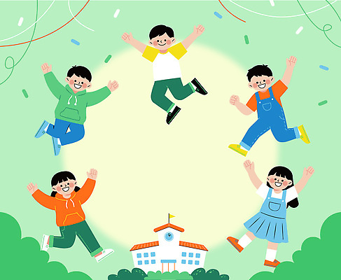 캐릭터 행복 어린이 일러스트 학교 모션 자연 놀이 초등학교 웃음 장식 친구 달리기 환경 기쁨 즐거움 위치 손흔들기 국내일러스트 AI파일 교육 감정 관계 표정 사람 생태계 파일형식 벡터