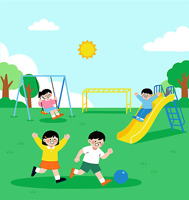 어린이 일러스트 공 모션 자연 놀이 함께함 초등학교 웃음 야외 운동 햇빛 기쁨 자유 미끄럼틀 놀이터 즐거움 일과 국내일러스트 AI파일 감정 컨셉 학교 표정 건강 사람 태양 놀이기구 생태계 파일형식 벡터