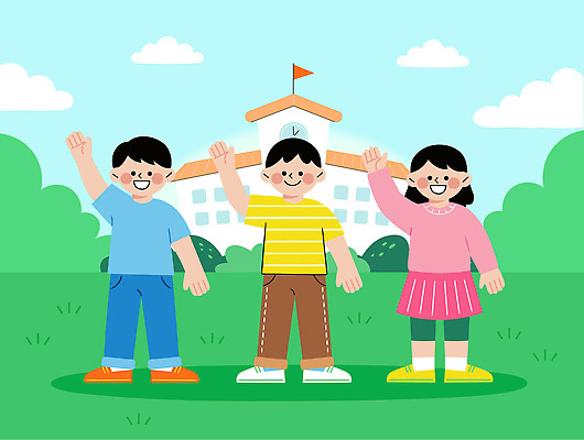 손 공원 교육 어린이 백그라운드 일러스트 학교 모션 초등학교 웃음 잔디 건물 빨간색 여름 파란색 친구 노란색 동료 즐거움 국내일러스트 AI파일 식물 건축물 계절 공공시설 감정 컬러 관계 표정 사람 신체부위 파일형식 벡터