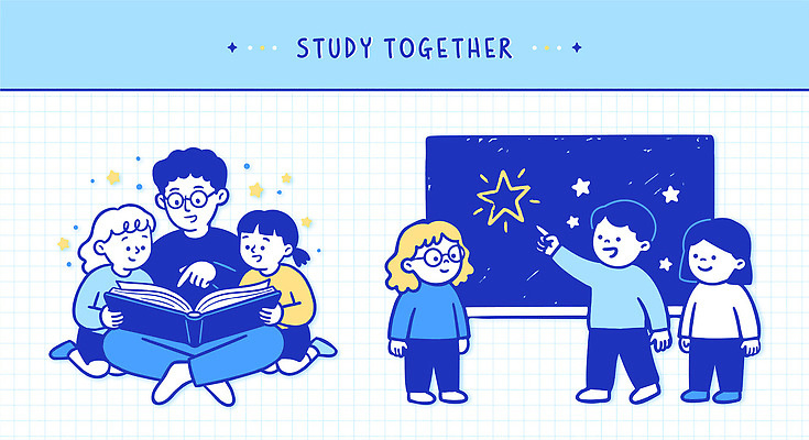 학생 교육 일러스트 모션 수업 협력 함께함 이야기 책 친구 학습 교양 발표 그룹 토론 즐거움 그림 공유 국내일러스트 AI파일 감정 컨셉 관계 파일형식 벡터