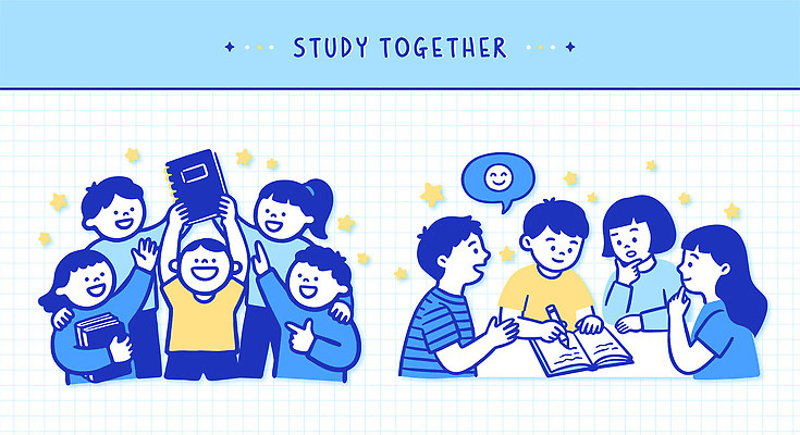 일러스트 교실 학교 모션 놀이 협력 함께함 대화 웃음 책 친구 학습 교양 그룹 집중 정리 문제 의견 국내일러스트 AI파일 교육 컨셉 관계 표정 말하기 파일형식 벡터