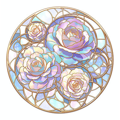 JPG 모양 디자인 꽃 컬러 무늬 패턴 곡선 일러스트 추상 수채화 장식 장미 원형 크기 배열 그림 스테인드글라스 조화 뷰티풀 국내일러스트 AI일러스트 AI콘텐츠 도형 식물 선 유리 파일형식