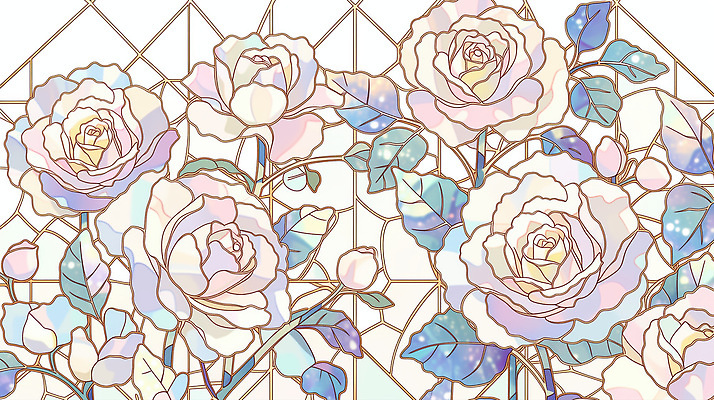 JPG 디자인 꽃 예술 벽 컬러 배경화면 백그라운드 잎 무늬 패턴 일러스트 자연 벽지 생명 그래픽 장식 장미 화려 스테인드글라스 뷰티풀 국내일러스트 AI일러스트 AI콘텐츠 식물 컨셉 유리 생태계 파일형식