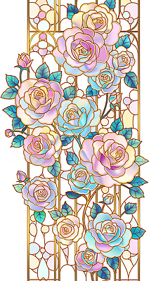 JPG 식물 디자인 꽃 예술 컬러 잎 패턴 일러스트 창문 자연 유리 그림자 장식 장미 그림 스테인드글라스 조화 국내일러스트 AI일러스트 AI콘텐츠 무늬 재질 생태계 파일형식