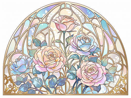 JPG 식물 디자인 꽃잎 꽃 창 예술 컬러 백그라운드 패턴 일러스트 조명 수채화 장식 장미 정원 벽화 스테인드글라스 뷰티풀 국내일러스트 AI일러스트 AI콘텐츠 무기 무늬 유리 그림 파일형식