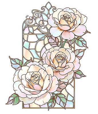 JPG 디자인 꽃 예술 컬러 백그라운드 일러스트 수채화 장식 인테리어 장미 정원 고급 그림 엽서 스테인드글라스 수공예 뷰티풀 디테일 국내일러스트 AI일러스트 AI콘텐츠 식물 컨셉 유리 공예 편지 파일형식