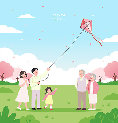 나무 공원 꽃 행복 어린이 일러스트 가족 모션 자연 하늘 엄마 바람 웃음 일상 봄 만남 벚꽃 아빠 벚나무 연 연날리기 놀기 조부모 국내일러스트 AI파일 자연요소 식물 계절 공공시설 감정 컨셉 관계 날씨 표정 사람 라이프 놀이용품 전통놀이 생태계 파일형식 벡터