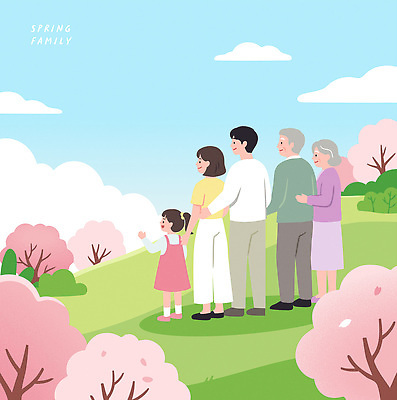 할아버지 할머니 어린이 여행 일러스트 가족 자연 엄마 함께함 풍경 소풍 봄 만남 벚꽃 시골 아빠 벚나무 추억 소중 언덕 즐거움 동산 국내일러스트 AI파일 나무 계절 여자 노년 남자 꽃 감정 컨셉 관계 사람 야외활동 생태계 파일형식 벡터