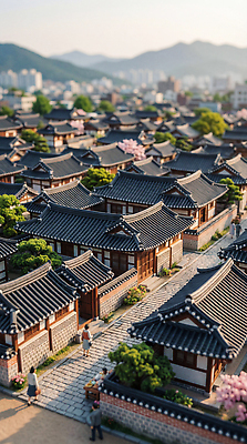 JPG 나무 편집이미지 전통 건축 문화 길 산 거리 한옥 여러명 햇빛 마을 정원 미니어처 도시 저녁 한옥마을 탐방 편집실사 AI컴퓨터그래픽 AI콘텐츠 식물 한국전통 다수 고건축 사람 태양 모형 야간 CG 파일형식