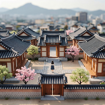 JPG 나무 편집이미지 전통 건축 문화 길 자연 한옥 풍경 소녀 건물 마을 봄 산책 미니어처 벚꽃 한옥마을 대도시 편집실사 AI컴퓨터그래픽 AI콘텐츠 식물 한국전통 건축물 계절 여자 꽃 어린이 고건축 휴식 모형 도시 CG 생태계 파일형식