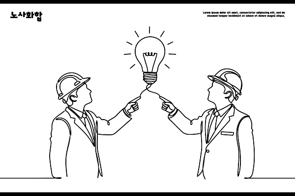 디자인 남자 산업 라인일러스트 일러스트 전구 손가락 모션 협력 아이디어 직장 기술 대화 빛 사무실 작업 연결 헬멧 직원 노사화합 발명 창의성 국내일러스트 AI파일 손 컨셉 회사 비즈니스 말하기 사람 보호장비 파일형식 벡터