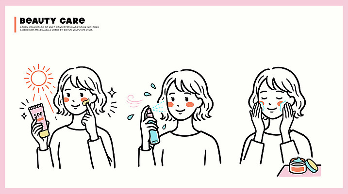 손 여자 얼굴 일러스트 건강 관리 일상 머리카락 봄 그리기 상품 뿌리기 피부 피부관리 바르기 스프레이 일과 단계 방법 뷰티풀 수분_꽃가루 국내일러스트 AI파일 계절 모션 사람 라이프 신체부위 뷰티 머리 파일형식 벡터