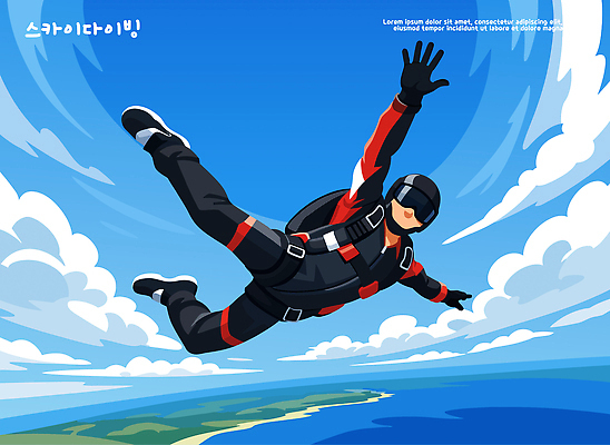 남자 스포츠 바다 일러스트 모션 하늘 레저 협력 취미 공중 운동 점프 도전 비행 안전장비 스카이다이빙 국내일러스트 AI파일 건강 안전 사람 장비 익스트림스포츠 파일형식 벡터