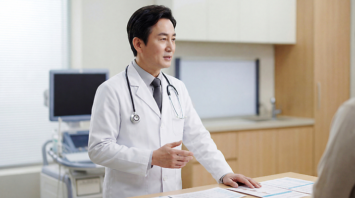 JPG 편집이미지 남자 의학 건강 병원 대화 설명 치료 약 진료 환자 의사 정보 검사_조사 상담 진료실 의료성형뷰티 편집실사 AI인물포토 AI콘텐츠 모션 말하기 사람 의료진 CG 파일형식 AI포토