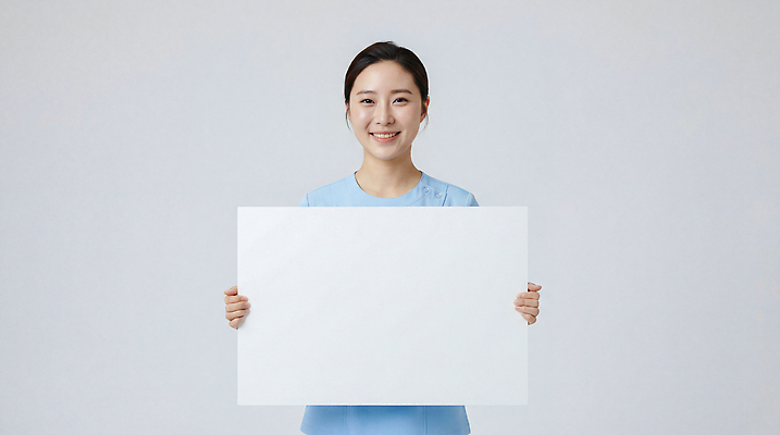 JPG 모델 편집이미지 여자 포즈 백그라운드 스튜디오 표정 웃음 들기 파란색 촬영 간호사 양손 판넬 중앙 의료성형뷰티 비어있는 편집실사 AI인물포토 AI콘텐츠 손 컬러 모션 사람 의료진 CG 파일형식 AI포토