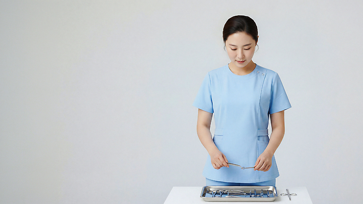 JPG 편집이미지 직업 손 여자 의학 탁자 병원 간호사 도구 수술 위생 간호 집중 준비 정리 수술실 스테인레스 의료성형뷰티 편집실사 AI인물포토 AI콘텐츠 가구 컨셉 사람 신체부위 의료진 CG 파일형식 AI포토