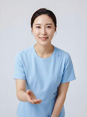 JPG 편집이미지 손 옷 여자 얼굴 백그라운드 의학 친절 대화 미소 손짓 파란색 간호사 흰색 인사 소통 전문 의료성형뷰티 편집실사 AI인물포토 AI콘텐츠 컬러 컨셉 모션 표정 말하기 사람 신체부위 의료진 예절 CG 파일형식 AI포토