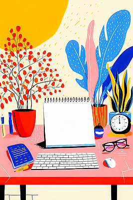 JPG 식물 디자인 화분 안경 예술 시계 일러스트 자연 주택 실내 일상 노트북 사무실 사무용품 책상 색감 창의성 국내일러스트 AI일러스트 AI콘텐츠 잡화 가구 비즈니스 문구용품 내부 건물 라이프 전자제품 생태계 파일형식