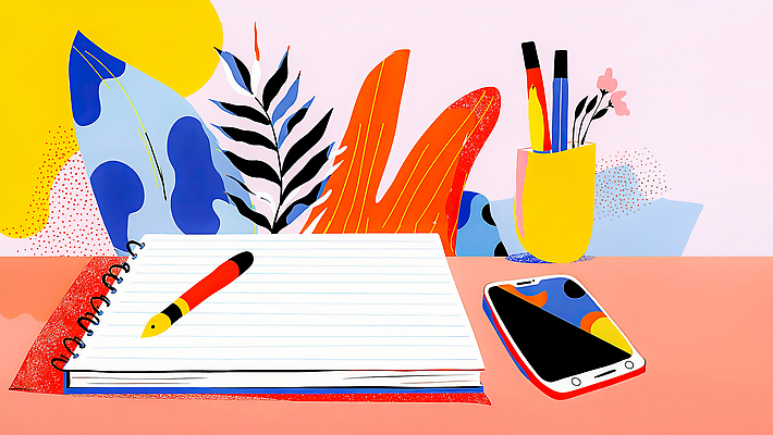 JPG 식물 디자인 예술 컬러 일러스트 문구용품 아이디어 일상 스마트폰 학습 사무실 펜 공책 기록 작업 책상 문서 창의성 스타일 국내일러스트 AI일러스트 AI콘텐츠 교육 가구 컨셉 비즈니스 라이프 핸드폰 스마트기기 필기구 오브젝트 파일형식