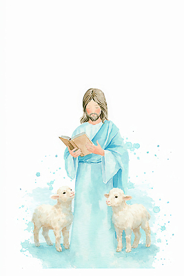 JPG 동물 기독교 종교 일러스트 독서 믿음 성경 양 예수 흰배경 그림 예배 복음 수양 Shepherd 국내일러스트 AI일러스트 AI콘텐츠 감정 백그라운드 종교용품 포유류 흰색 신_종교 파일형식