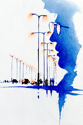 JPG 디자인 감정 예술 야경 가로등 일러스트 하늘 수채화 거리 풍경 여러명 생활 빛 걷기 도시 저녁 그림 색감 국내일러스트 AI일러스트 AI콘텐츠 공공시설 다수 모션 사람 야간 파일형식 풍경_경치