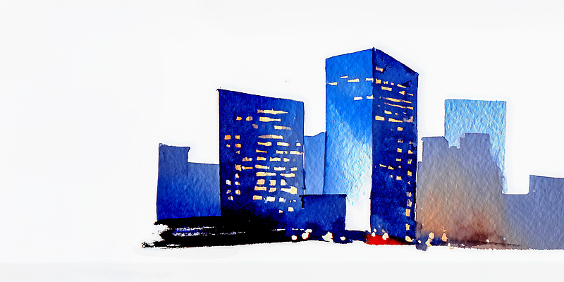 JPG 건축 예술 컬러 야경 일러스트 창문 하늘 조명 수채화 거리 회화 풍경 빌딩 빛 도시 시간 그림 고층 국내일러스트 AI일러스트 AI콘텐츠 말하기 건물 야간 파일형식 풍경_경치