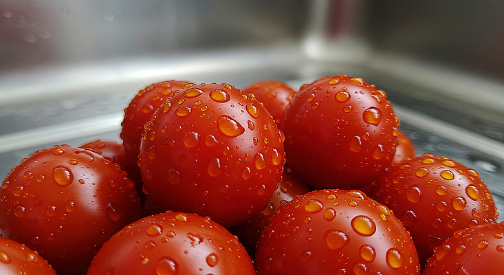 JPG 편집이미지 과일 식재료 방울토마토 요리 빨간색 물 농작물 농장 주방 농사 물방울 신선 재료손질 건강식 식사준비 편집실사 AI포토 AI콘텐츠 자연요소 음식 컬러 농업 토마토 CG 준비 손질 파일형식